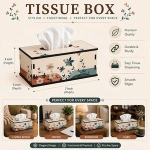Floral Wooden Car <b>Tissue</b> Box Holder & Napkin Case Decorative for Bedroom Living Room Hotel & Car Use - Product Image 3