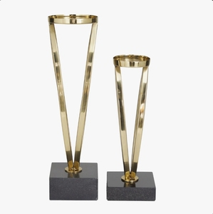 Ensemble de bougeoirs en métal doré pour bougies pilier, design moderne à boucle ouverte, base en marbre noir, centre de table, décoration de mariage et de maison, vente en gros - Product Image 3
