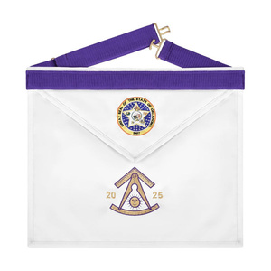 Tablier maçonnique pour visiteur blanc avec bordure bleu roi, motif compas carré, attaches à la taille, Régalia de Loge Bleue, vente en gros, logo personnalisé - Product Image 3