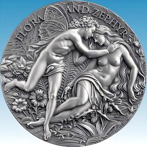Monnaie en argent du Cameroun 2026 - Personnalisation d'usine depuis 21 ans : Zéphyr, le Dieu du Vent Occidental, et Flora, la Déesse des Fleurs - Product Image 2