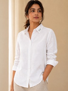 Chemise en lin/coton tissé pour homme, bleu clair, col boutonné, manches longues, chemisier décontracté pour tous les jours, printemps - Product Image 3