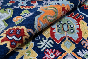 Alfombra de Lana Hecha a Mano Azul Marino, Diseño Nórdico Folclórico, Alfombra Decorativa Boho, 1 Pieza, Apta para Mascotas, Antideslizante, Altamente Duradera para Sala de Estar - Product Image 6