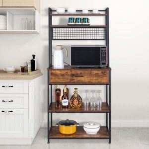 Free Standing 5-Tier <b>Kitchen</b> Bakers <b>Rack</b> with 10 S-Shaped Hooks & 1 Drawer Industrial Microwave Oven Stand <b>Storage</b> Holders <b>Racks</b> - Product Image 4
