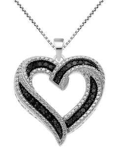 Collana pendente a cuore di diamante nero 18 "(1/6 ct. T. w.) in argento Sterling | Macacy's - Product Image 1