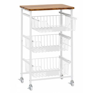 Panier de rangement de cuisine en métal à 2 niveaux, style moderne, avec dessus en bois, pour fruits, légumes et collations, à prix abordable - Product Image 3