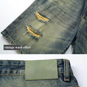 Men's Breathable <b>Y2K</b> Vintage Distressed Denim Shorts Mid Waist Straight Leg Ripped Cotton Casual Summer Streetwear Party Hole - Product Image 5