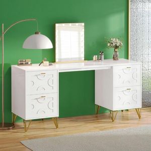 59 Inch White Modern Makeup <b>Vanity</b> <b>Desk</b> with 4 Drawers Simple Home Dressing Table Storage Without Mirror - Product Image 3