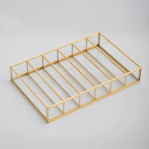 Hot Selling Multiple Partition Glass <b>Tray</b> with Brass Metal Frame Accessories and <b>Jewelry</b> Organizer <b>Tray</b> - Product Image 4