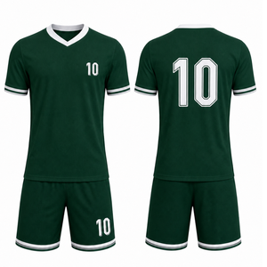 Uniforme de Fútbol Verde Oscuro al por Mayor con Contraste Blanco |   Uniforme de fútbol con puños elegantes a rayas |   Conjunto Deportivo Clásico Minimalista - Product Image 3