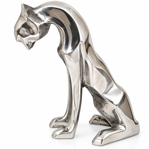 Sculpture de panthère en métal poli, figurine féline artisanale, statue de chat sauvage moderne, décoration animale abstraite, décoration de table, maison, bureau - Product Image 1