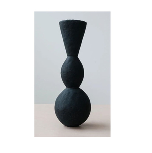 Admirable Minimalist Black Metal Tabletop <b>Vase</b> With Wide Mouth And Stackable Sphere Design - Product Image 2