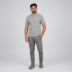 Men's Gray Cotton <b>Shirt</b> <b>Half</b> Sleeve <b>Button</b> Front Logo Casual Breathable Knitted Fabric 180g Regular Fit Customized Brand - Product Image 1