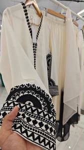 Women's Black Ankle-Length Cotton <b>Kaftan</b> With White Embroidery Traditional <b>Indian</b> Style Loose Fit Casual Wear - Product Image 6