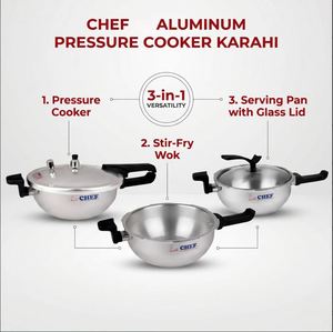 CHEF Best <b>5</b>-Liter Aluminum <b>Pressure</b> <b>Cooker</b> Karahi 3-in-1 New Modern Design Gas Cookware for Home Cooking - Product Image 5