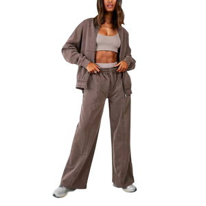 Fashionable Women’s Casual Stylish Acid wash Sweatshirt and Jogger Set Casual Streetwear Loose Fit Two Piece <b>Zip</b> <b>Up</b> Tracksuits - Product Image 3