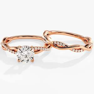 Ensemble de mariage Petite Twist / Bague de fiançailles en or rose 14 carats avec moissanite et alliance demi-éternité torsadée pour femme / RITZIN Cute - Product Image 6