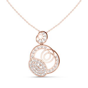 Collier pendentif triple cercle en or rose 18 carats avec diamants, chaîne à maillons, bijoux de luxe pour femmes, pour mariage, anniversaire, fête - Product Image 3