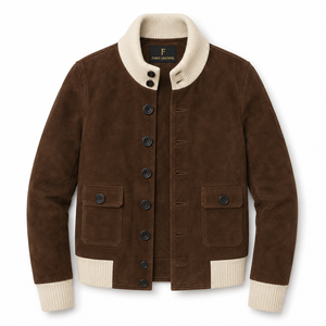 Furat Leathers Mocha <b>Suede</b> Quilted Breathable Eco-Friendly Quick Dry Winter Women's Biker Bomber <b>Jacket</b> Stand Detachable Collar - Product Image 1