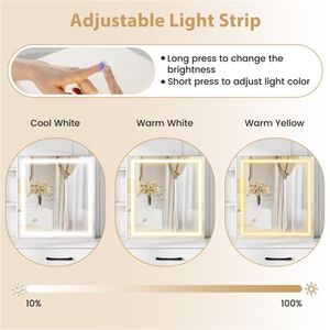 White Vanity <b>Desk</b> <b>Stool</b> Set 3-Mode LED Light Strip Anti-Topping Dressing Table with Ample Storage for Makeup Vanities - Product Image 6