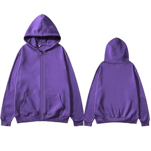 Unisex Hooded Zip-Up Sweatshirt Oversized Solid Color Casual Long Sleeve French Terry Fleece Knitted Embroidered - Product Image 1