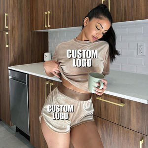 Survêtements en velours personnalisés 2026 pour hommes – Ensemble décontracté en velours avec sweat à capuche court et short, décoration vintage, couleur unie - Product Image 1