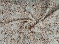 Tissu en coton 100% tissé marron et blanc brodé, motif floral ajouré à médaillon et spirales, pour filles et garçons - Vente chaude