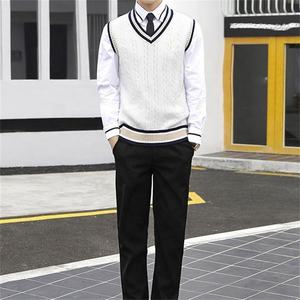 เสื้อกั๊กนักเรียนแบบถัก คอวี สีขาว แต่งขอบสีกรมท่า สำหรับนักเรียนประถม 男女  ยูนิเซ็กซ์ - Product Image 2