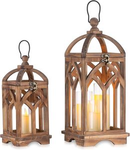 Lanterne carrée en bois, porte-bougies, support suspendu rustique fait main, décoration d'intérieur pour Noël, anniversaires, mariages - Product Image 1