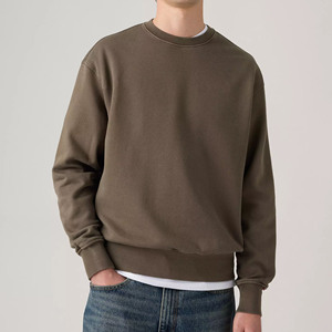 Sweat-shirt à col rond vert pour homme, coupe classique, tricoté, 100% coton, couleur unie, vêtement d'automne - Product Image 4