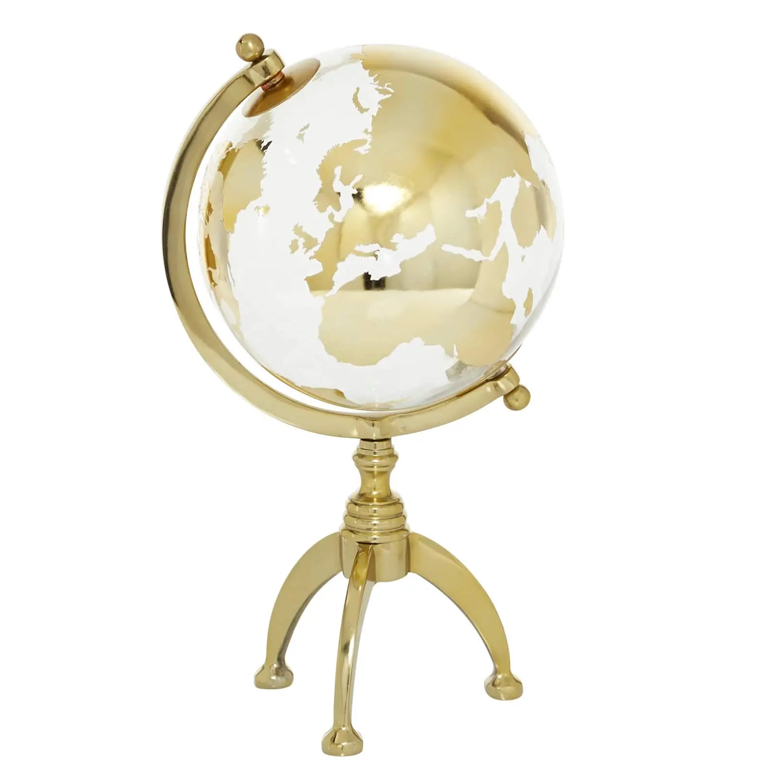 WB INC Golden Rotating Aluminium World Map Globe For Table Decor, Display, Office, School, Living Room