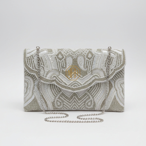 Elegant Handmade Beaded Women Clutch Bag with Chain Strap Luxury Evening <b>Purse</b> Satin Lining Wholesale Manufacturer - Product Image 5