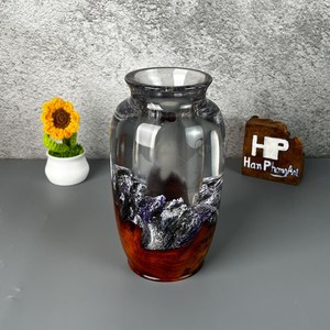 Resin Wood Vase – Clear Epoxy Art Vase with Mountain Texture, Handmade Decorative Flower Vase, Unique <b>Table</b> Centerpiece - Product Image 3