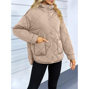 Women's Hooded Puffer Jacket Solid Color Full <b>Sleeve</b> Zipper Closure Long Winter Warm Outerwear Wholesale Puffer Jacket ODM OEM - Product Image 4