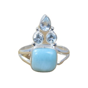 ARTS JEWELS JS-802 Blue Larimar <b>Ring</b> <b>925</b> Sterling <b>Silver</b> Rhodium Plated Fancy Minimalist Multi Gemstone Jewelry Third Party - Product Image 1