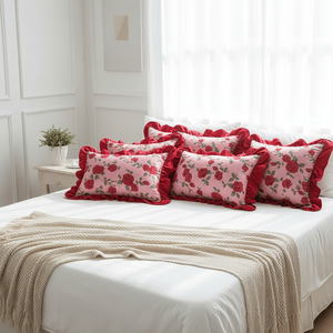 Set di 6 Federe Decorative con Volant Rosse e Bordeaux, 2x 30x50cm, 4x 45cm - Cuscini Decorativi e da Divano - Product Image 6