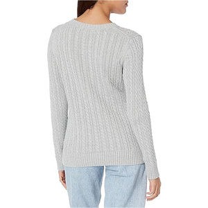 Pull en tricot épais gris pour femme, col rond, manches longues, pull d'hiver - Product Image 6