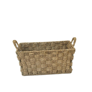 Paniers de rangement artisanaux en jonc de mer naturel à bords festonnés avec couvercle, paniers tissés pour l'organisation de la maison, salon - Product Image 4