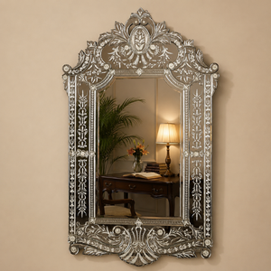 Miroir mural décoratif de style baroque vénitien de luxe |   Miroir en verre orné de style vintage antique pour la décoration du salon et de la chambre - Product Image 2