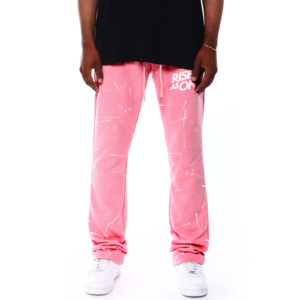 <b>Men's</b> Pink Sweatpants <b>White</b> Letter Print Elastic Waist Drawstring Casual Fit Midweight Knitted Fabric 100% Cotton Worsted Fabric - Product Image 2