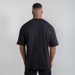 T-shirt oversize noir uni à col rond pour homme, coupe ample, manches courtes, style streetwear, logo personnalisé, OEM ODM, vêtements en gros - Product Image 4