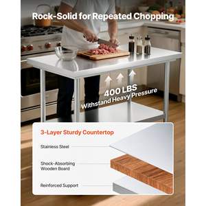 Ruedas de Acero Inoxidable para Mesa de 24 x 35.4 Pulgadas, Estación de Preparación de Cocina Comercial, Estante Inferior Ajustable para Preparación de Alimentos en Exteriores - Product Image 4