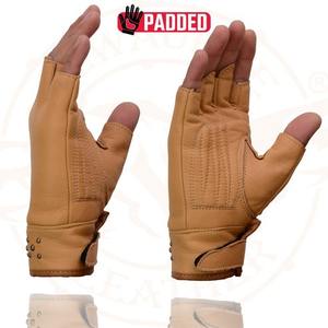 Gants de moto en cuir véritable marron sans doigts, cloutés, pour motards, vente en gros OEM, fournisseur - Product Image 6