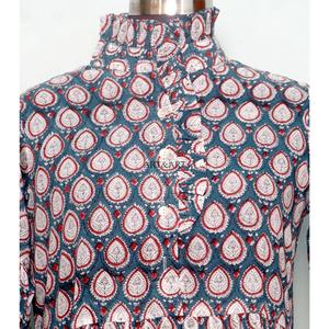 เดรสยาวผ้าฝ้ายแท้ 100% สำหรับผู้หญิง ลายพิมพ์เพสลีย์แบบอินเดีย แขนยาว ใส่สบาย เหมาะสำหรับใส่ลำลองหรือใส่นอน - Product Image 2