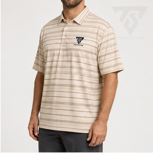 Camisa Polo a Rayas Beige Marrón para Hombre Trackstar, Manga Corta, Cuello con Botones, Camisa Casual de Golf, Logotipo Personalizado - Product Image 4