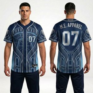 Maillots de baseball sublimés à motif abstrait Blue Tech Matrix, coupe ajustée, respirants, anti-plis, pour club - Product Image 1