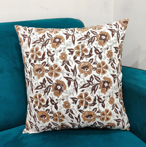Artistic Floral Hand Block Printed <b>Cushion</b> <b>Cover</b> With Floral & Leaf Patterns For Living Area Chair Couch Home Styling - Product Image 4