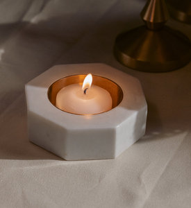 Porte-bougie en marbre, porte-bougie hexagonal en marbre, résistant à la chaleur, décoration de table, accessoire d'éclairage votif - Product Image 1