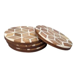 STYLISH for US TRADITION HOUSEWARMING Round Marble Wood Coasters Housewarming for Use Stylish <b>Cups</b> and Drinks Holder - Product Image 4