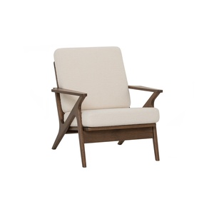 Fauteuil en bois de noyer durable avec tissu en fourrure blanc nacré, style moderne du milieu du siècle, chaise longue confortable en mousse pour salon, une place - Product Image 1