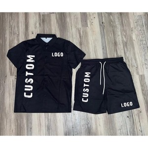 Ensembles d'été 2 pièces pour hommes, décontractés et respirants, style streetwear, avec short et t-shirt à manches courtes boutonné, survêtement universitaire - Product Image 3